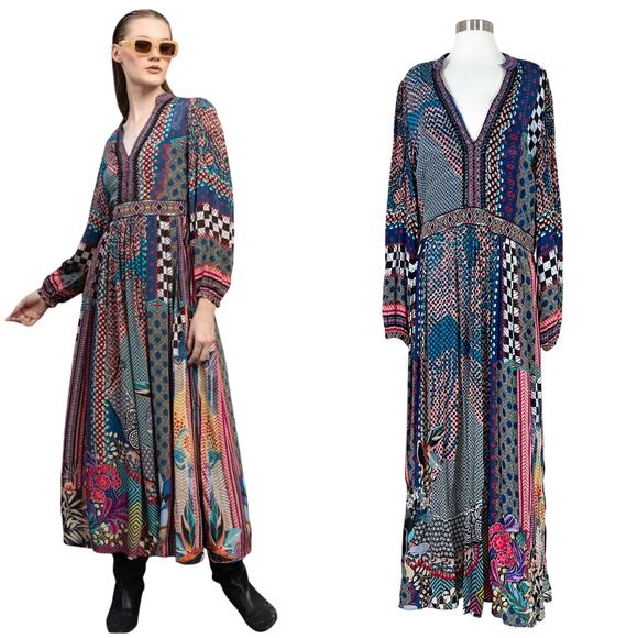 Anthropologie | Bhanuni by Jyoti Patterned Maxi Long Sleeve Slit Boho Maci Dress - Picture 1 of 16